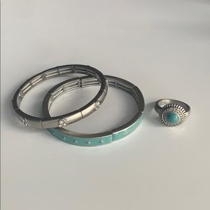 Lia Sophia silver and teal bracelet and ring set